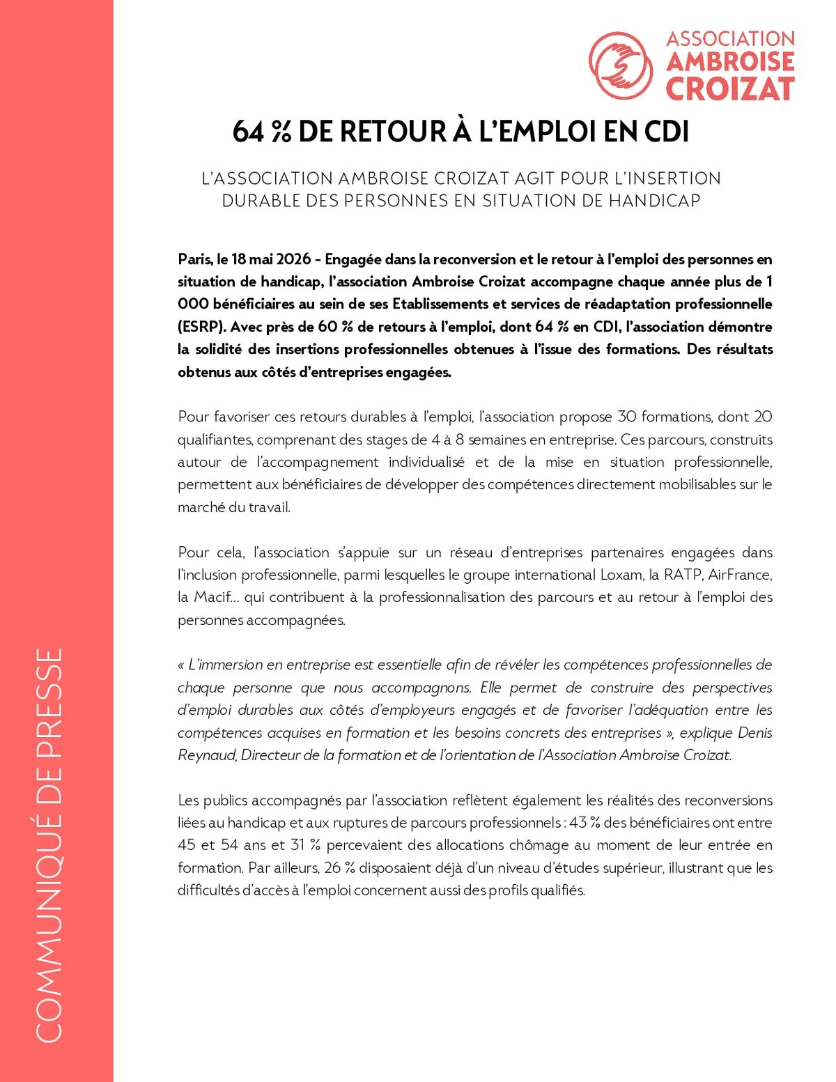 L’association Ambroise Croizat agit pour l’insertion durable des personnes handicapées
