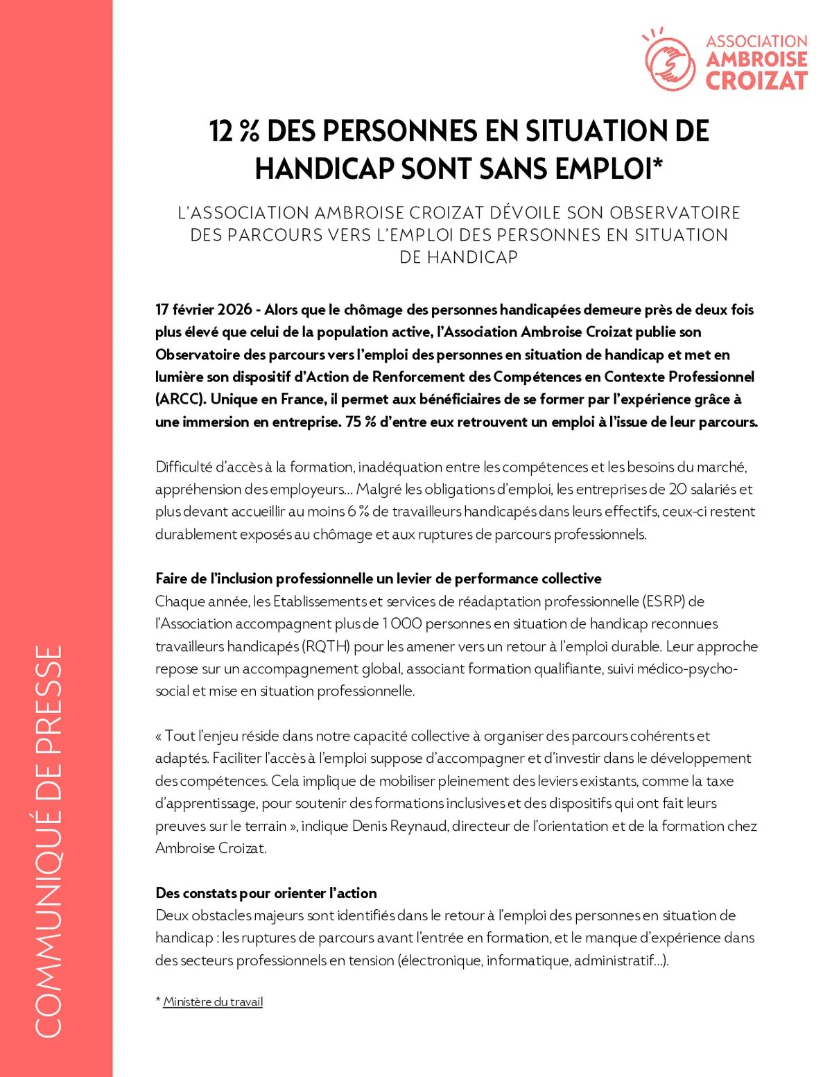 Ambroise Croizat dévoile son Observatoire des parcours vers l’emploi des personnes handicapées