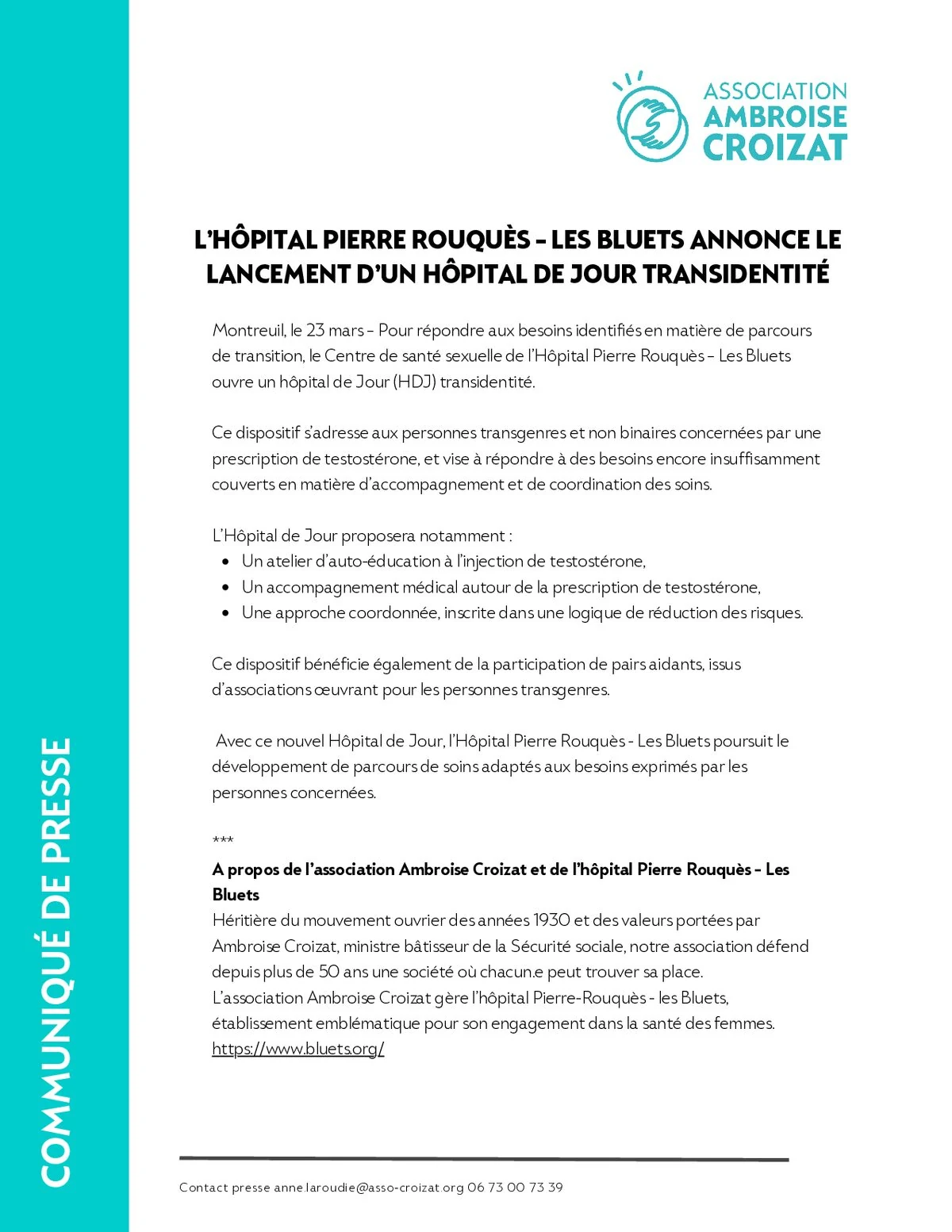 Les Bluets lancent un Hôpital de Jour transidentité