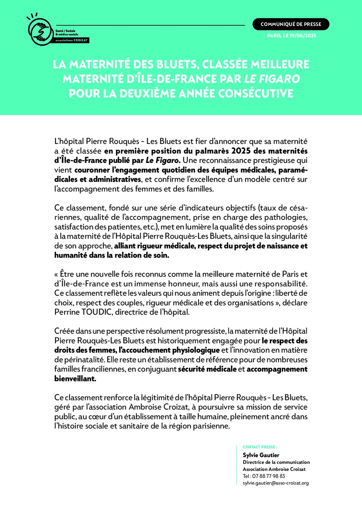 La maternité des Bluets élue meilleure maternité d’Île-de-France par Le Figaro