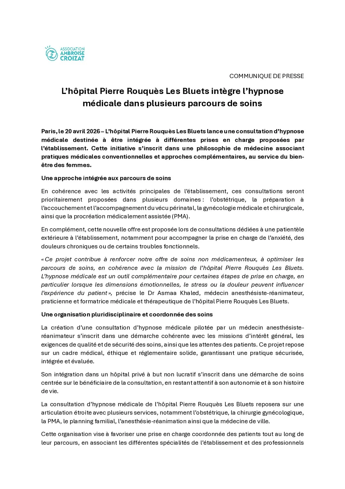 Les Bluets intègrent l’hypnose médicale dans plusieurs parcours de soins