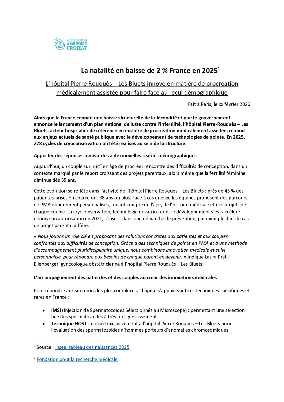 Les Bluets innovent en procréation médicalement assistée face au recul démographique