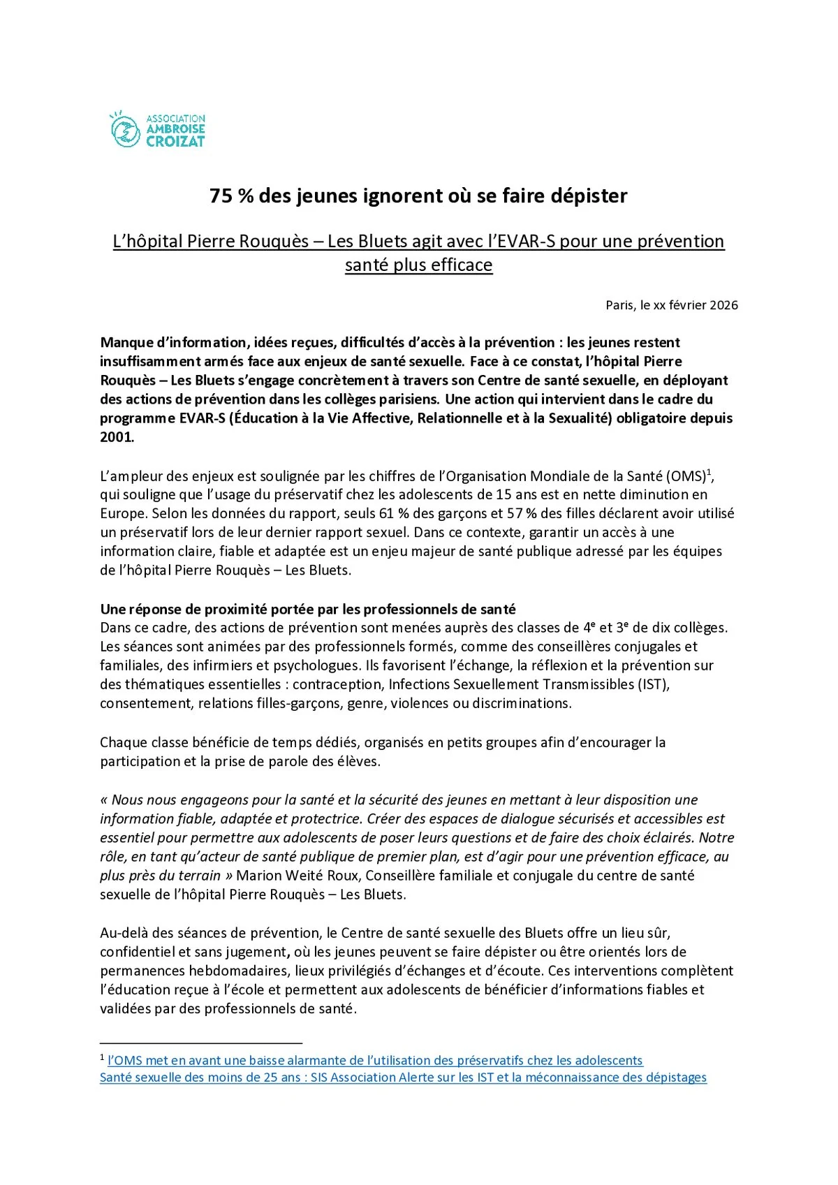 Les Bluets agissent avec l’EVAR-S pour une prévention santé efficace auprès des jeunes